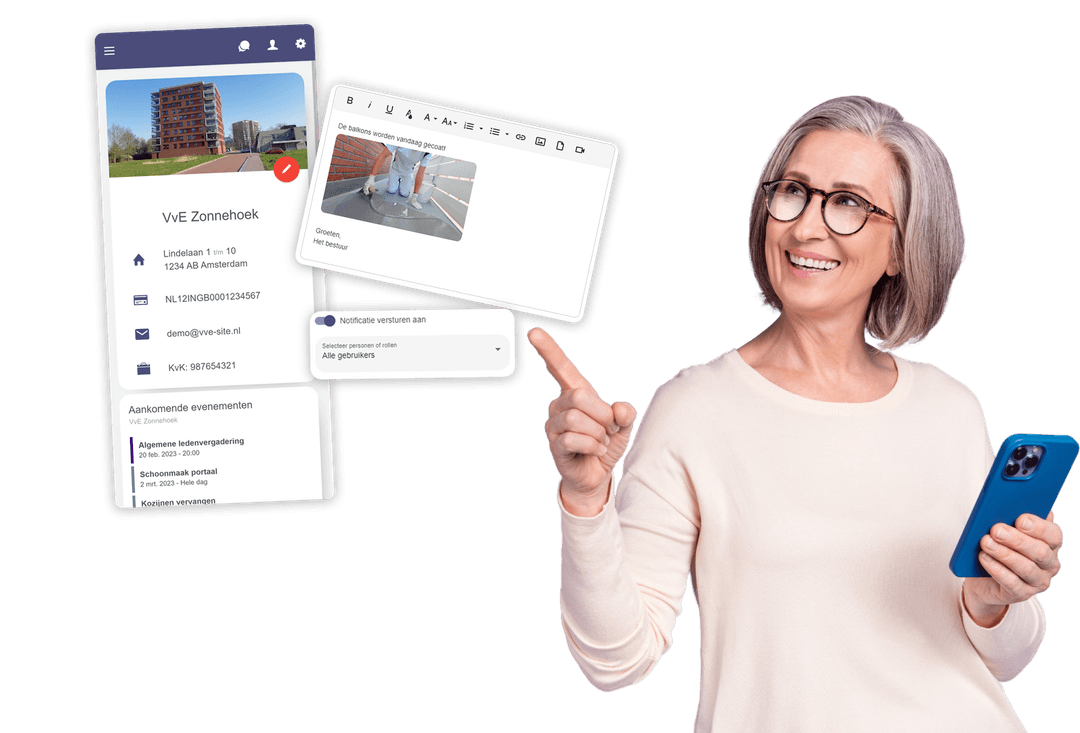 VvE App in gebruik op laptop en mobiel