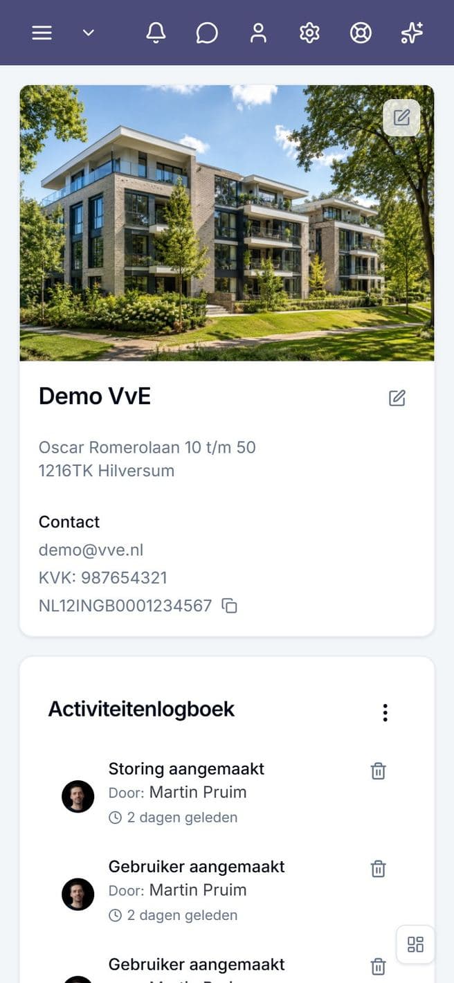 Dashboard van de VvE App