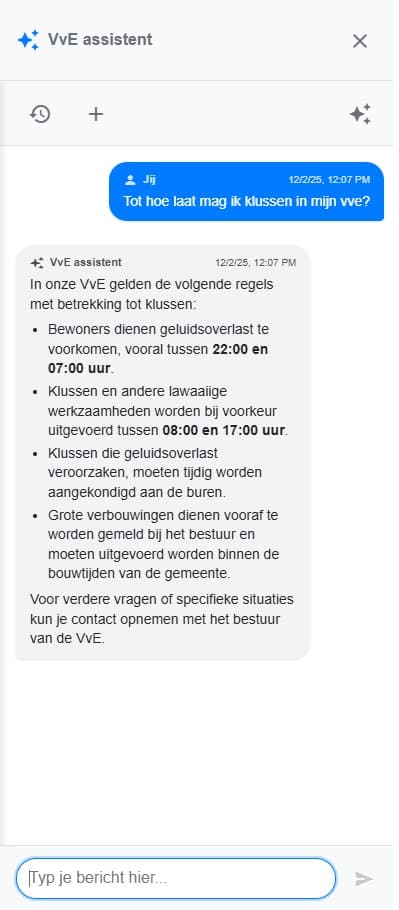 De vve assistent die vraagt naar data die zojuist geïndexeerd is