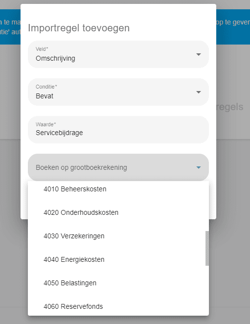 Formulier voor nieuwe importregel
