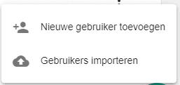Keuzemenu met importeer optie geselecteerd