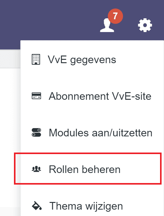 Toegang tot rollen beheren via tandwiel menu