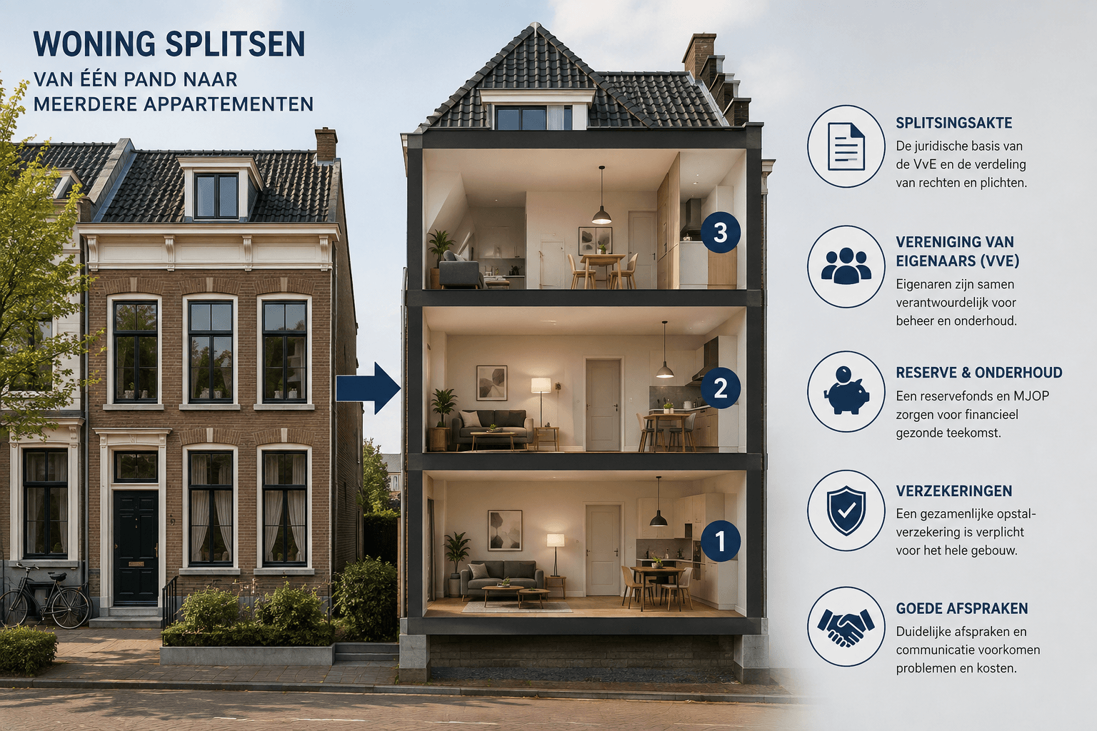 Een pand splitsen en een VvE oprichten: 15 punten om te regelen (en wat kopers willen weten)