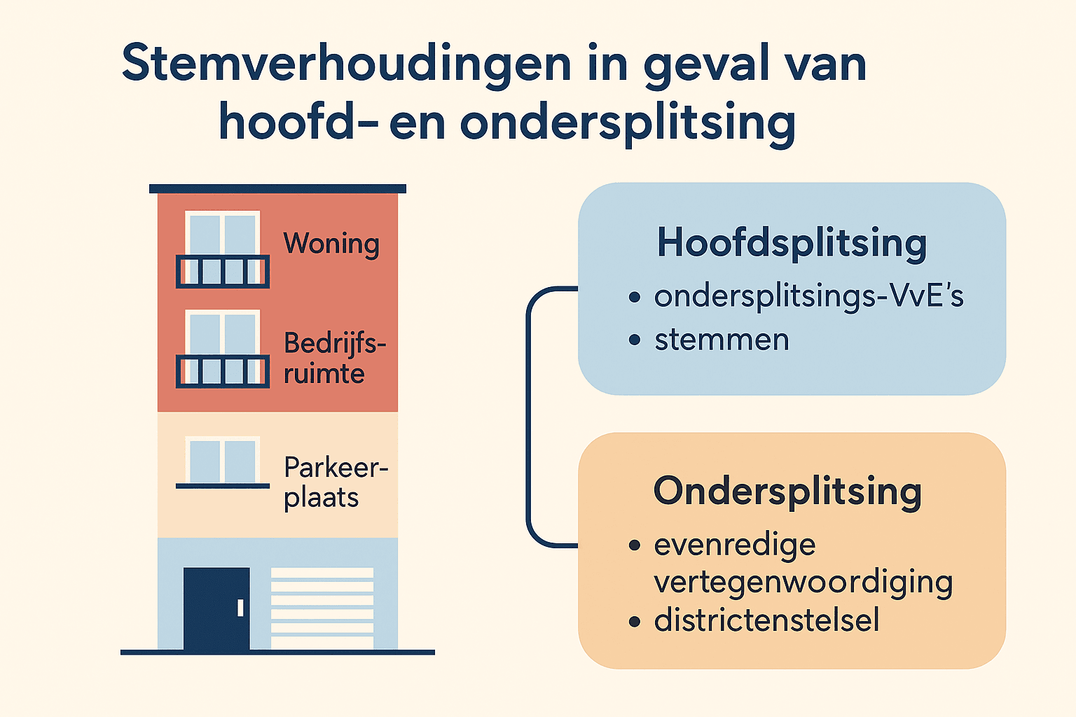Hoe zijn de stemverhoudingen geregeld bij hoofd- en ondersplitsing in een VvE?